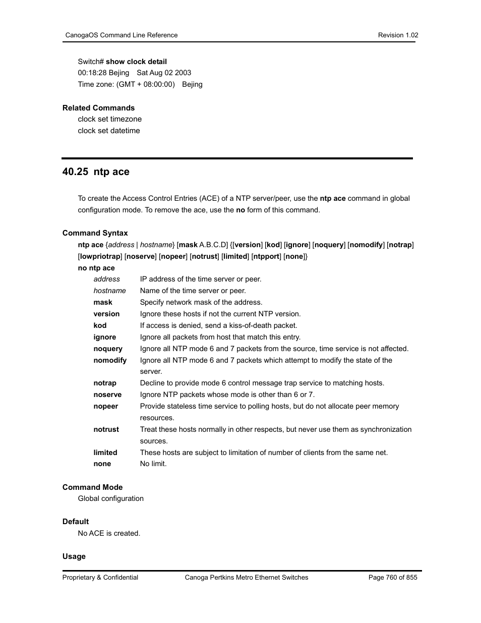 25 ntp ace | CANOGA PERKINS CanogaOS Command Reference User Manual | Page 760 / 855