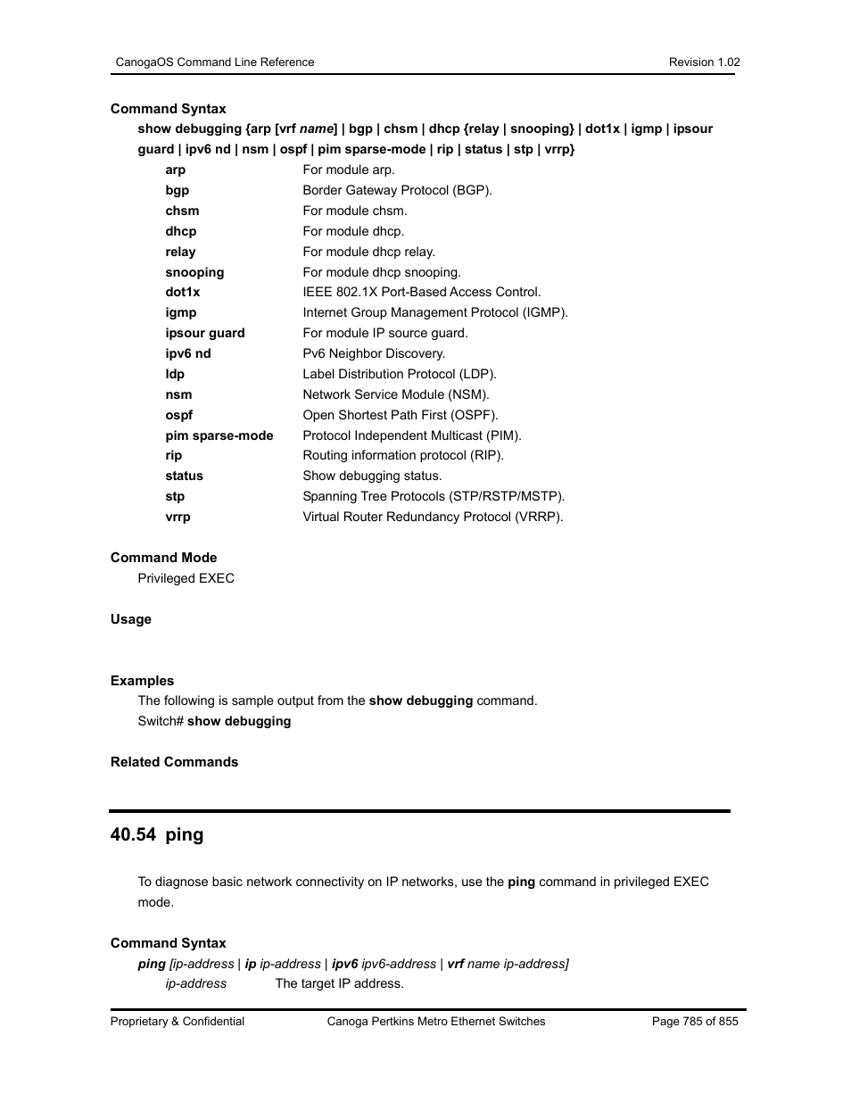 54 ping | CANOGA PERKINS CanogaOS Command Reference User Manual | Page 785 / 855