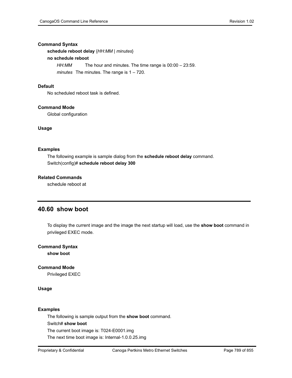 60 show boot | CANOGA PERKINS CanogaOS Command Reference User Manual | Page 789 / 855