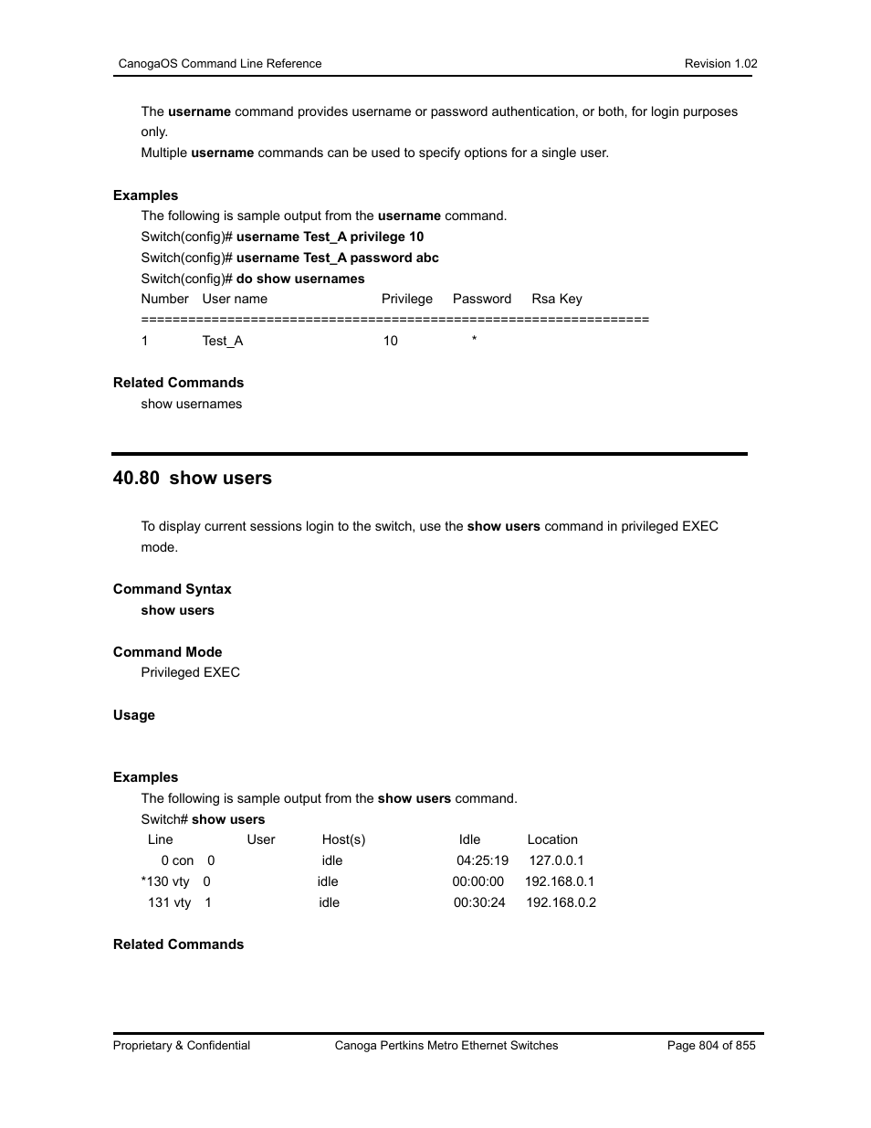 80 show users | CANOGA PERKINS CanogaOS Command Reference User Manual | Page 804 / 855