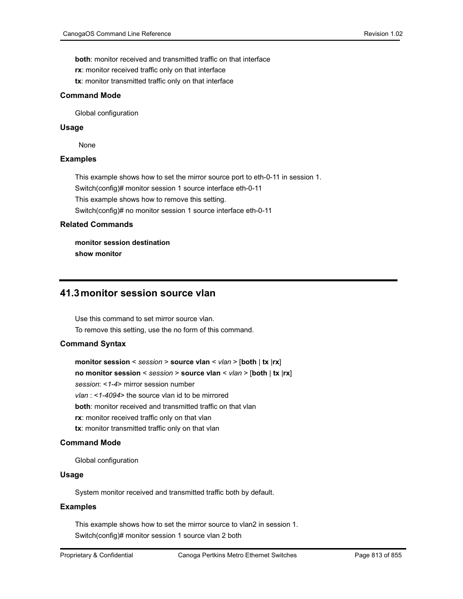 3 monitor session source vlan | CANOGA PERKINS CanogaOS Command Reference User Manual | Page 813 / 855