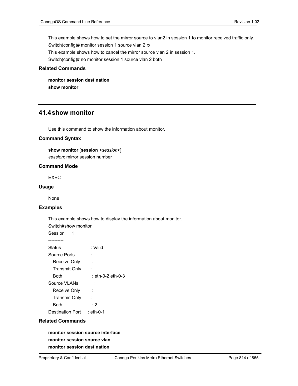 4 show monitor | CANOGA PERKINS CanogaOS Command Reference User Manual | Page 814 / 855