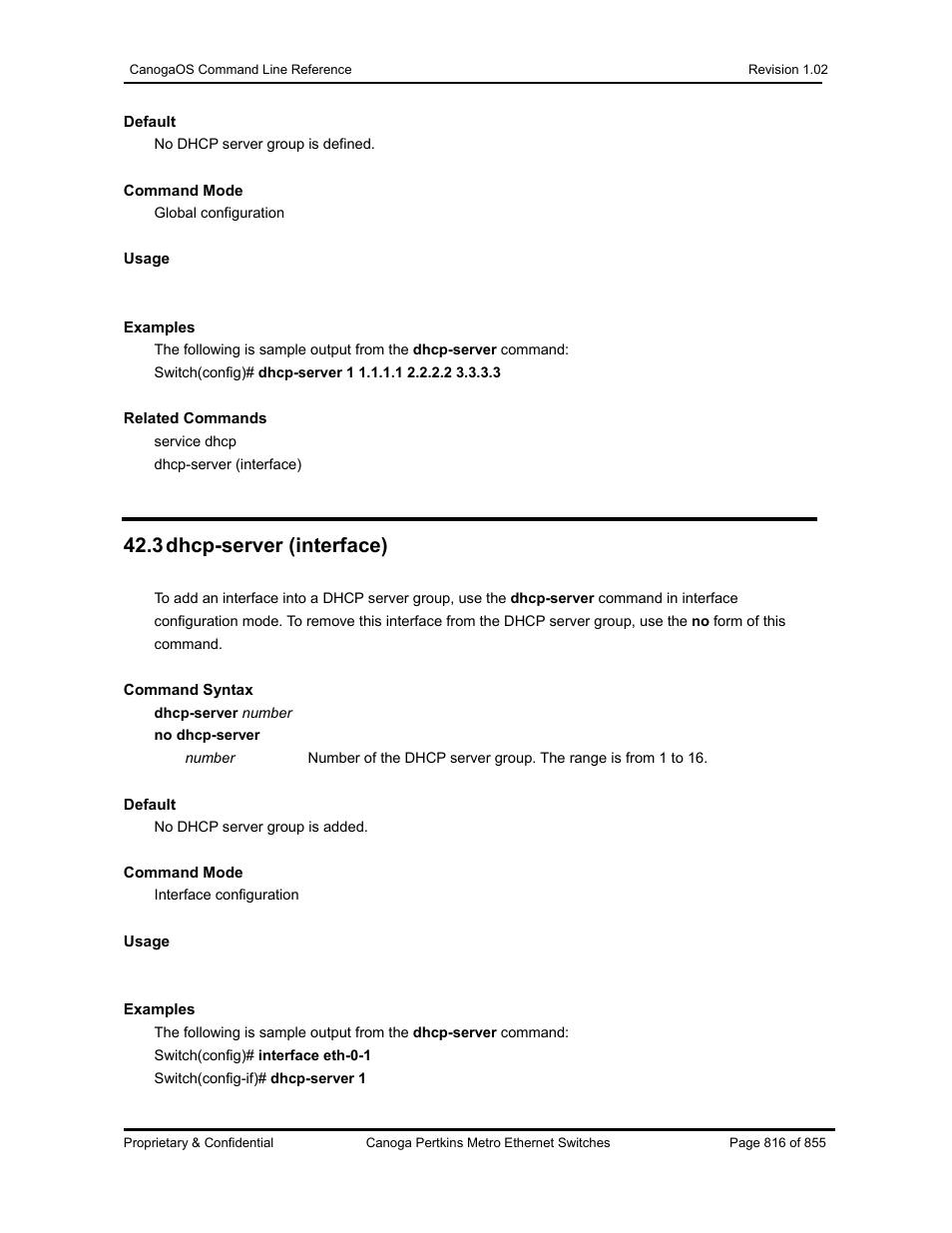 3 dhcp-server (interface) | CANOGA PERKINS CanogaOS Command Reference User Manual | Page 816 / 855