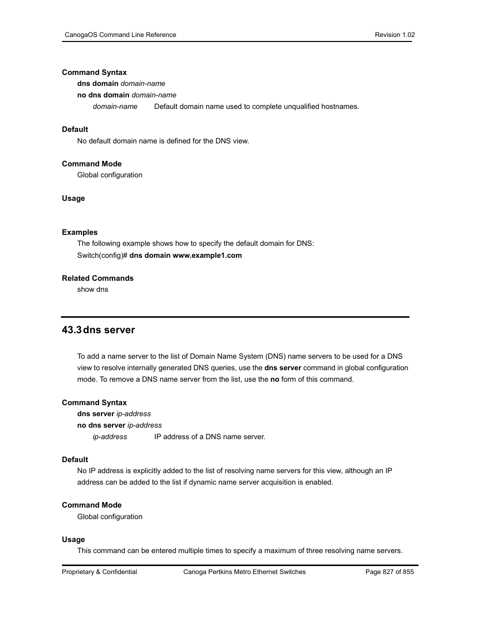 3 dns server | CANOGA PERKINS CanogaOS Command Reference User Manual | Page 827 / 855