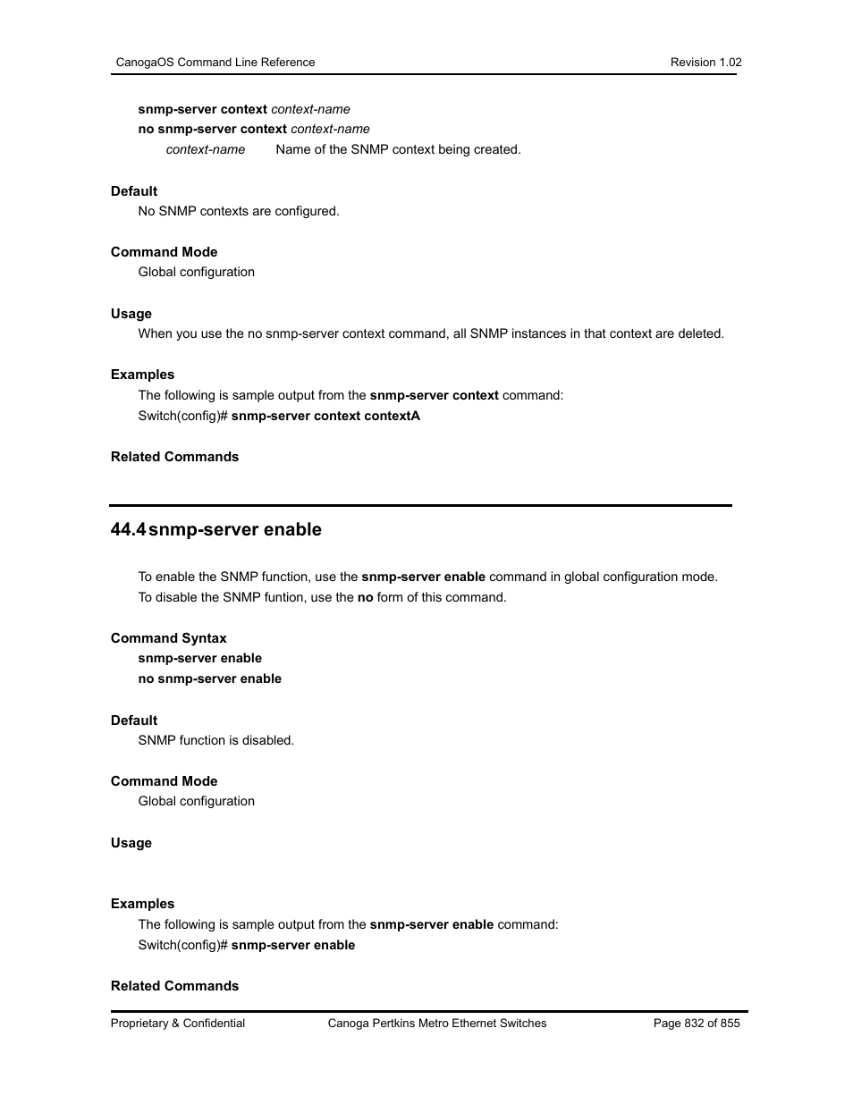 4 snmp-server enable | CANOGA PERKINS CanogaOS Command Reference User Manual | Page 832 / 855