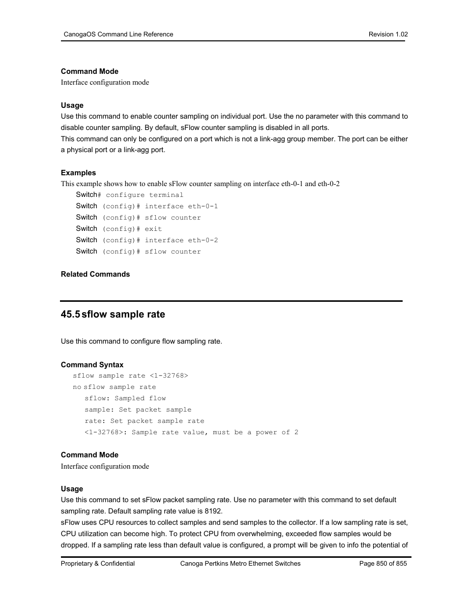 5 sflow sample rate | CANOGA PERKINS CanogaOS Command Reference User Manual | Page 850 / 855