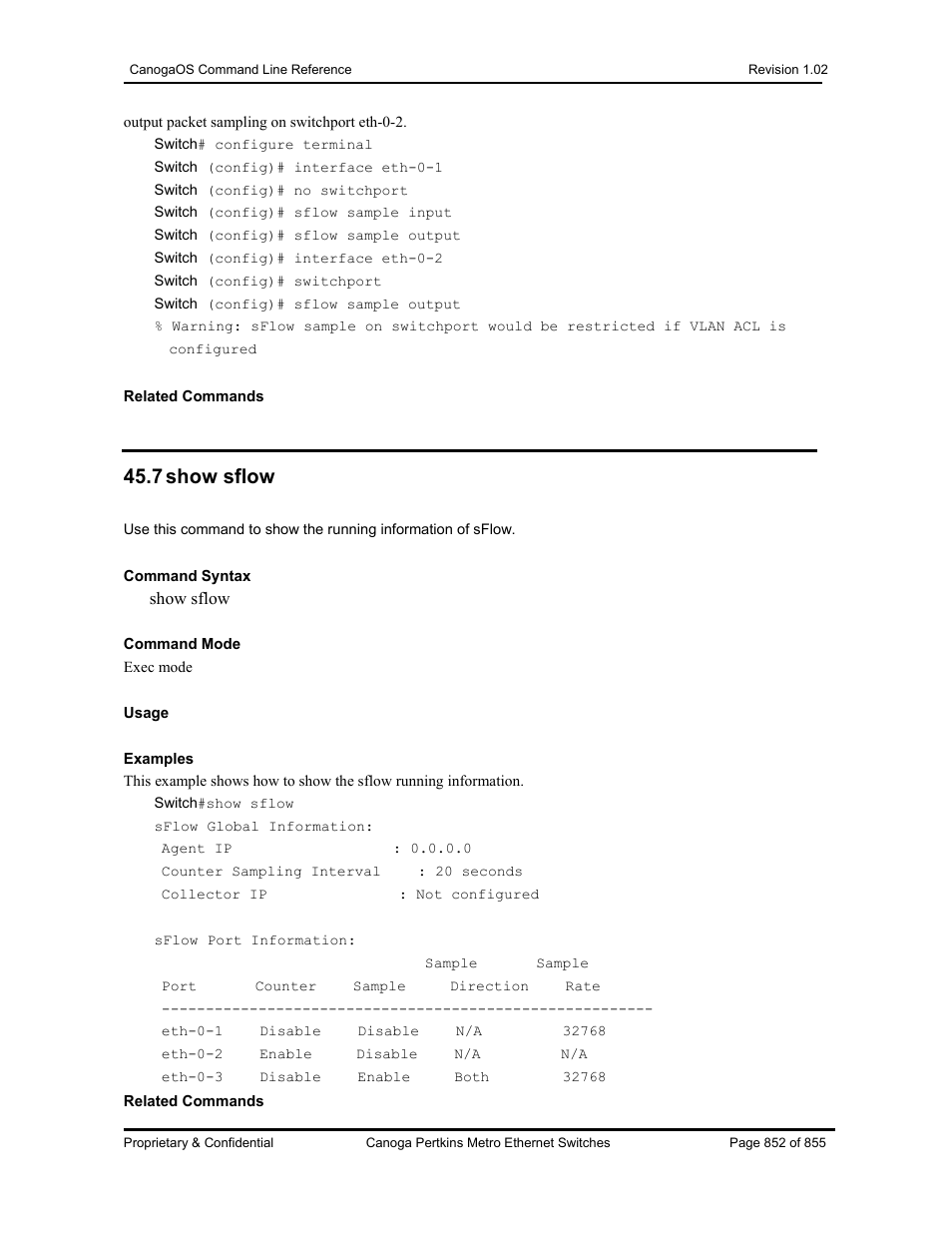 7 show sflow | CANOGA PERKINS CanogaOS Command Reference User Manual | Page 852 / 855