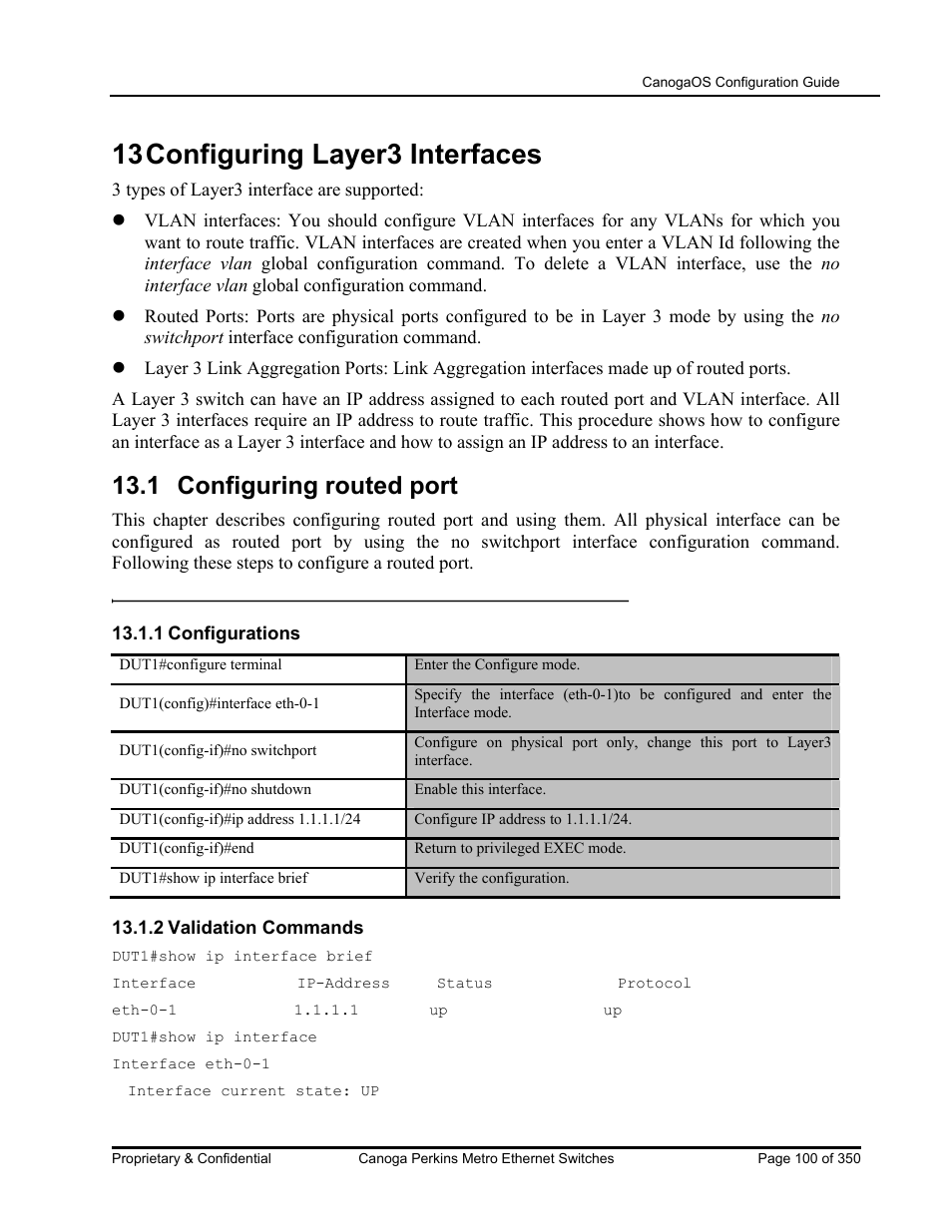 13 configuring layer3 interfaces, 1 configuring routed port | CANOGA PERKINS CanogaOS Configuration Guide User Manual | Page 100 / 350