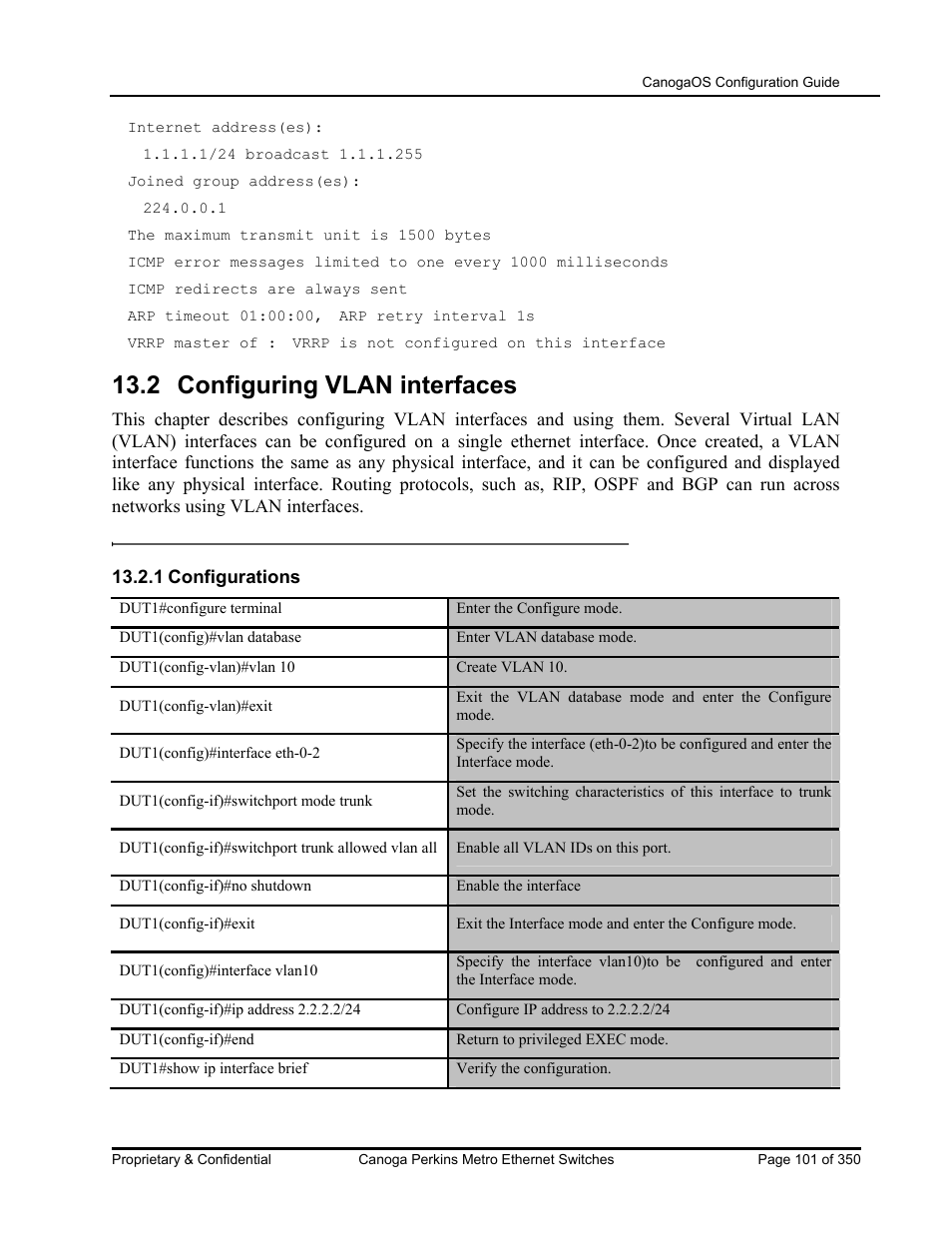 2 configuring vlan interfaces | CANOGA PERKINS CanogaOS Configuration Guide User Manual | Page 101 / 350