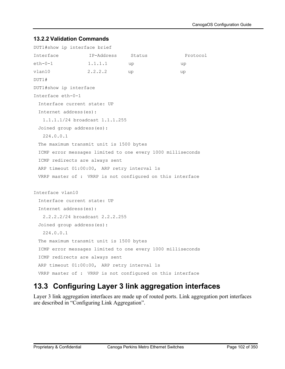 3 configuring layer 3 link aggregation interfaces | CANOGA PERKINS CanogaOS Configuration Guide User Manual | Page 102 / 350