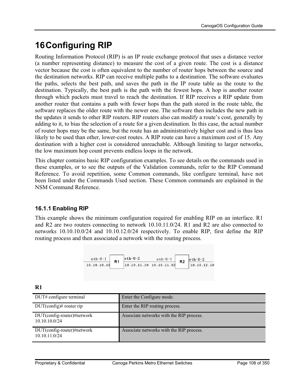 16 configuring rip | CANOGA PERKINS CanogaOS Configuration Guide User Manual | Page 108 / 350