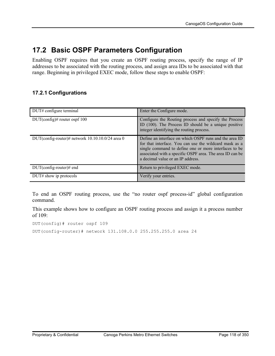 2 basic ospf parameters configuration | CANOGA PERKINS CanogaOS Configuration Guide User Manual | Page 118 / 350