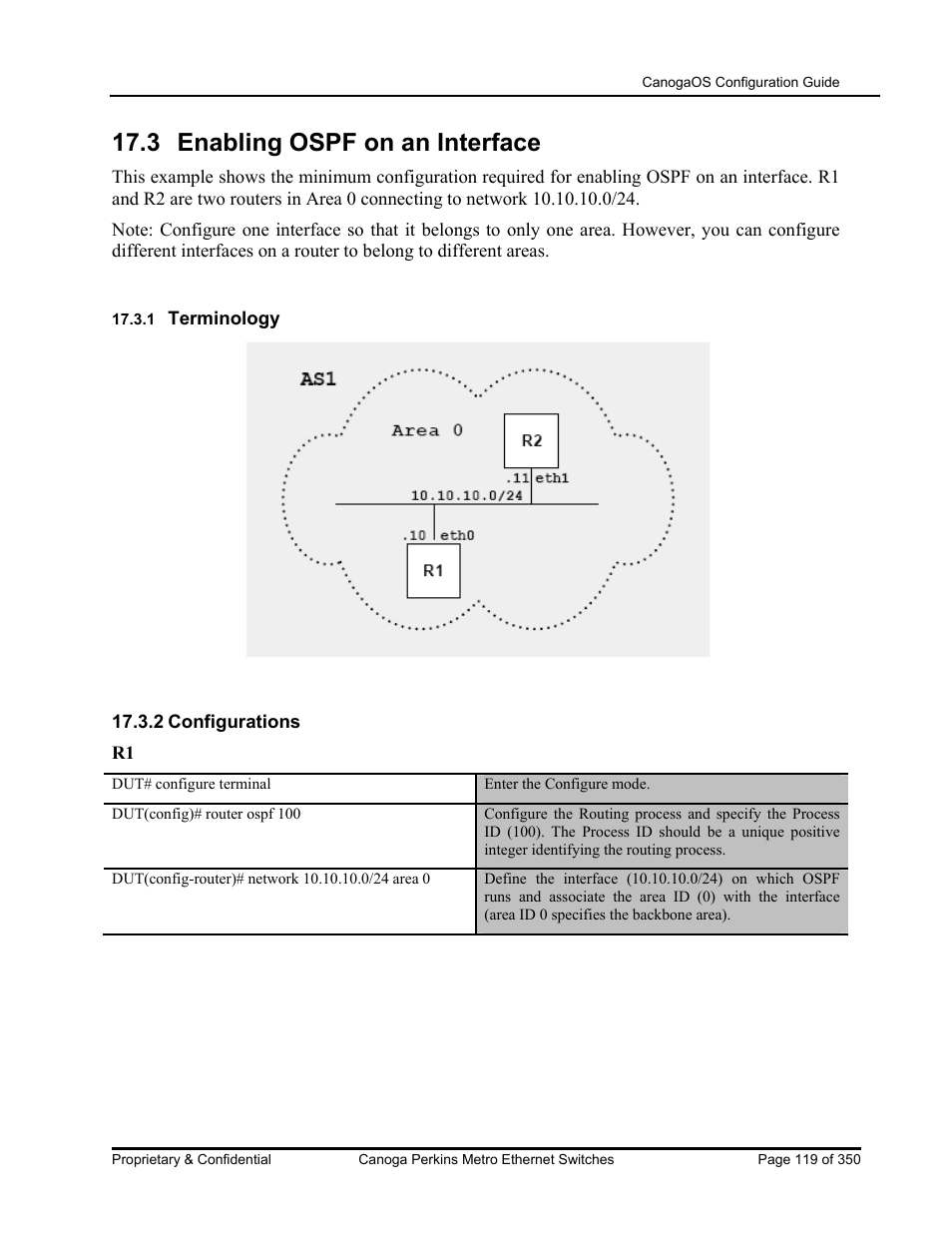 3 enabling ospf on an interface | CANOGA PERKINS CanogaOS Configuration Guide User Manual | Page 119 / 350