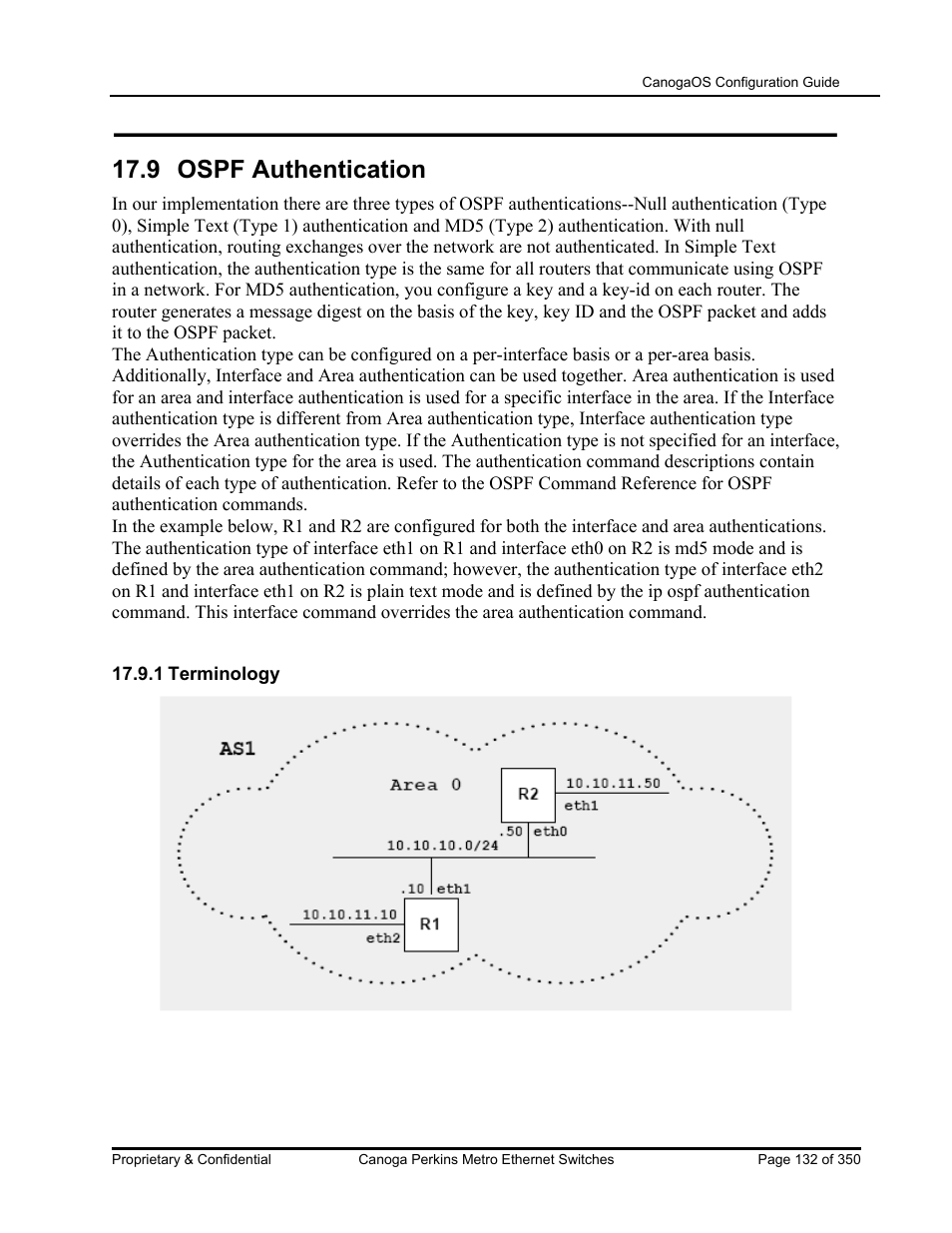 9 ospf authentication | CANOGA PERKINS CanogaOS Configuration Guide User Manual | Page 132 / 350