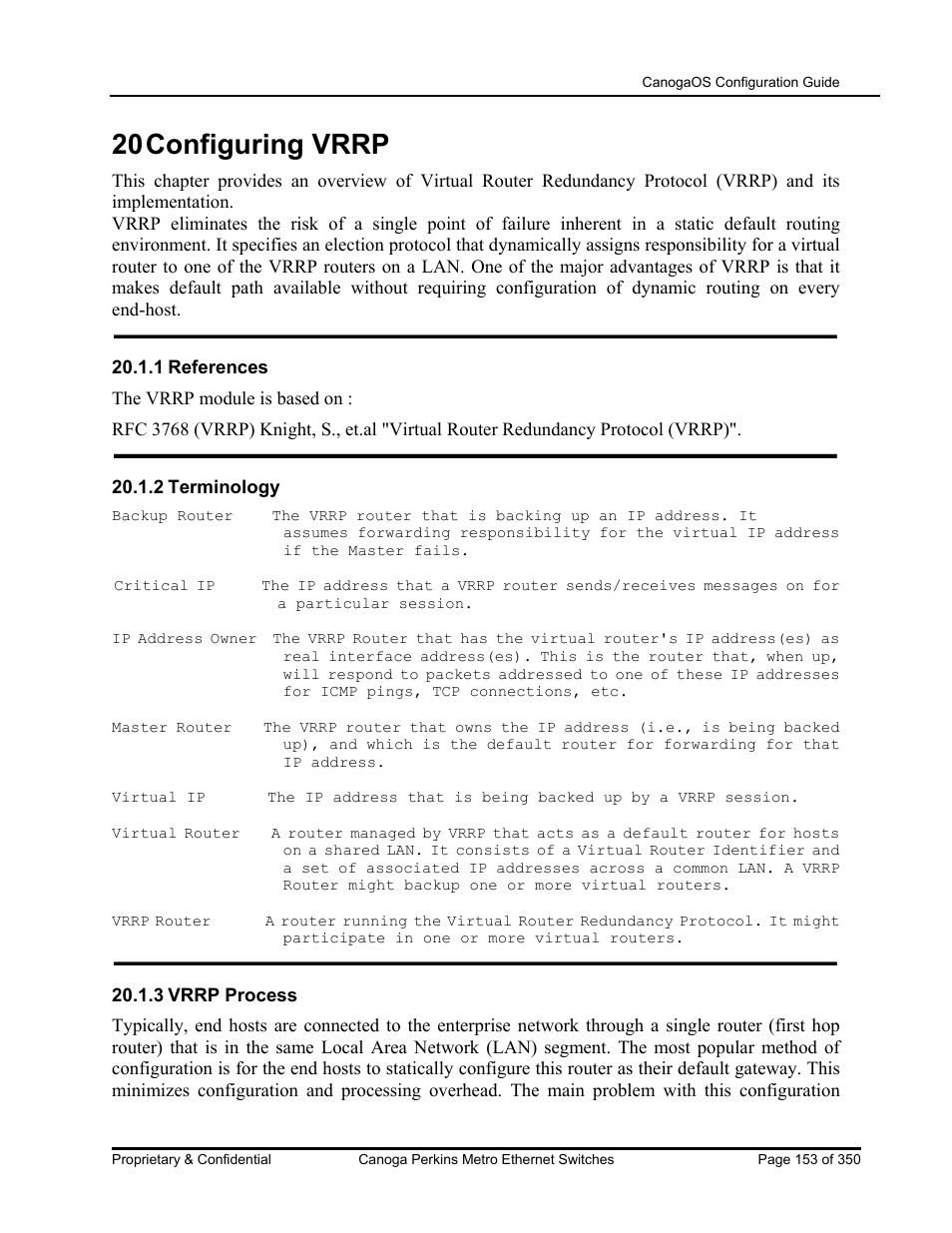 20 configuring vrrp | CANOGA PERKINS CanogaOS Configuration Guide User Manual | Page 153 / 350
