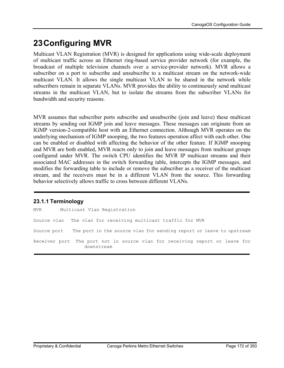 23 configuring mvr | CANOGA PERKINS CanogaOS Configuration Guide User Manual | Page 172 / 350