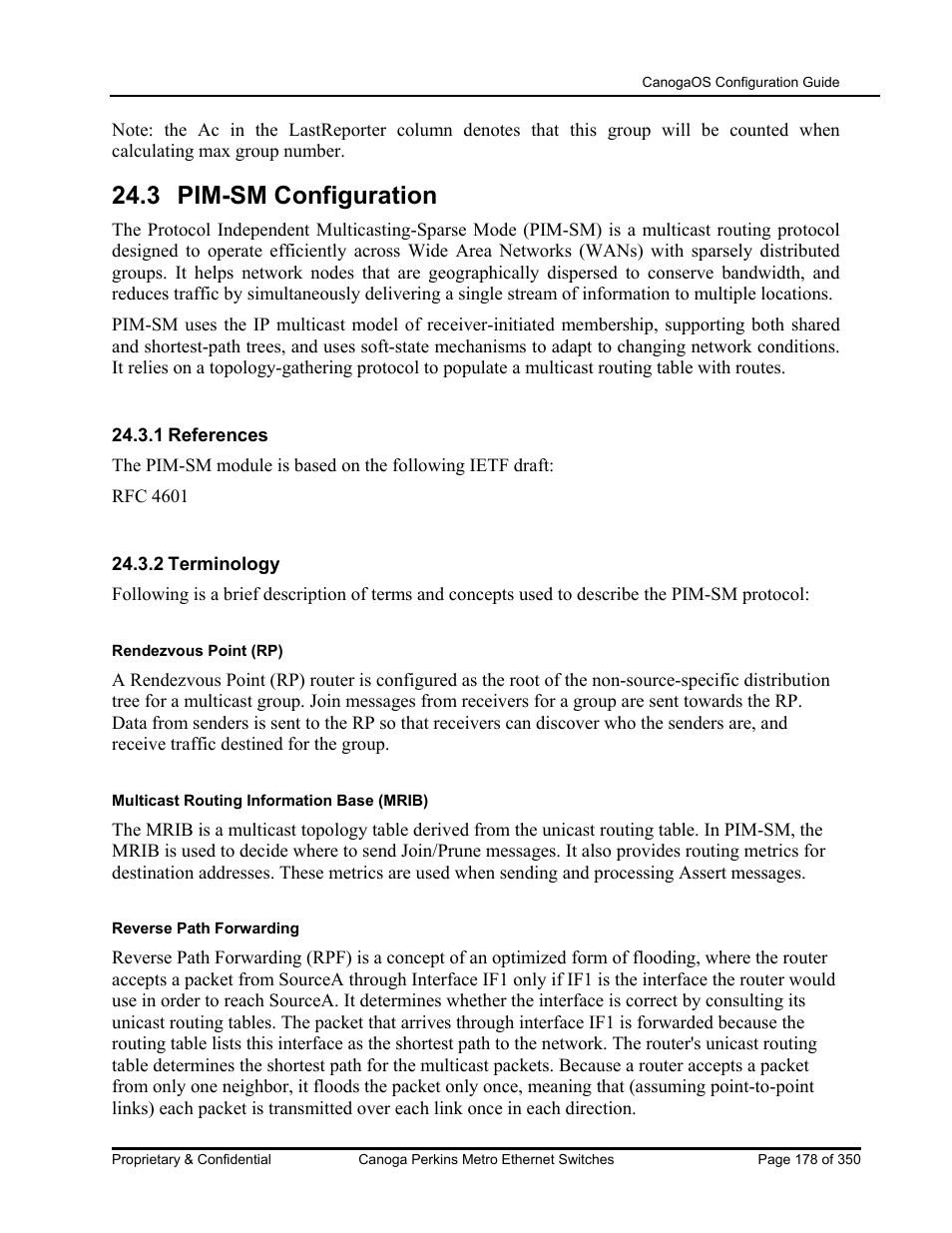 3 pim-sm configuration | CANOGA PERKINS CanogaOS Configuration Guide User Manual | Page 178 / 350