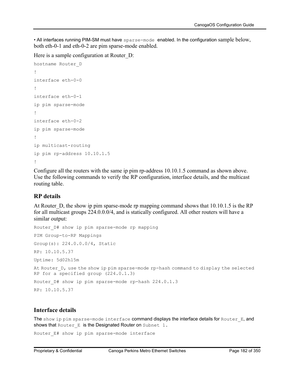 Rp details, Interface details | CANOGA PERKINS CanogaOS Configuration Guide User Manual | Page 182 / 350