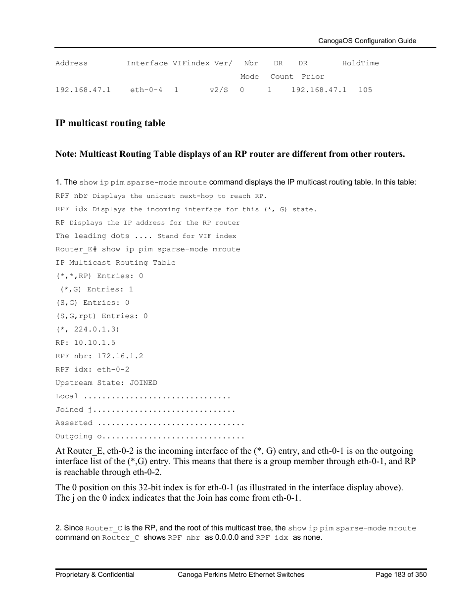 Ip multicast routing table | CANOGA PERKINS CanogaOS Configuration Guide User Manual | Page 183 / 350