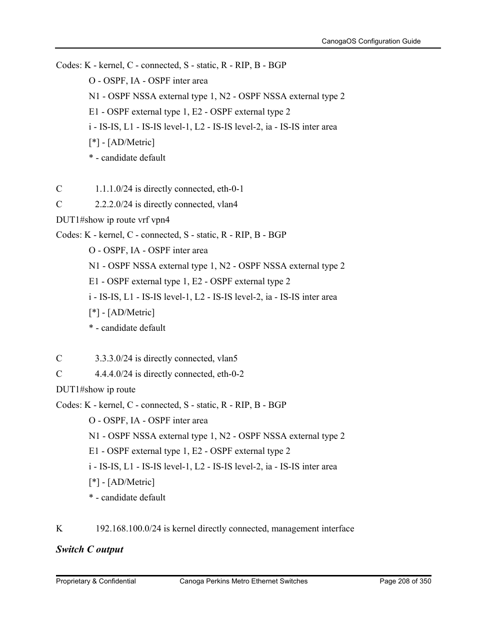Switch c output | CANOGA PERKINS CanogaOS Configuration Guide User Manual | Page 208 / 350