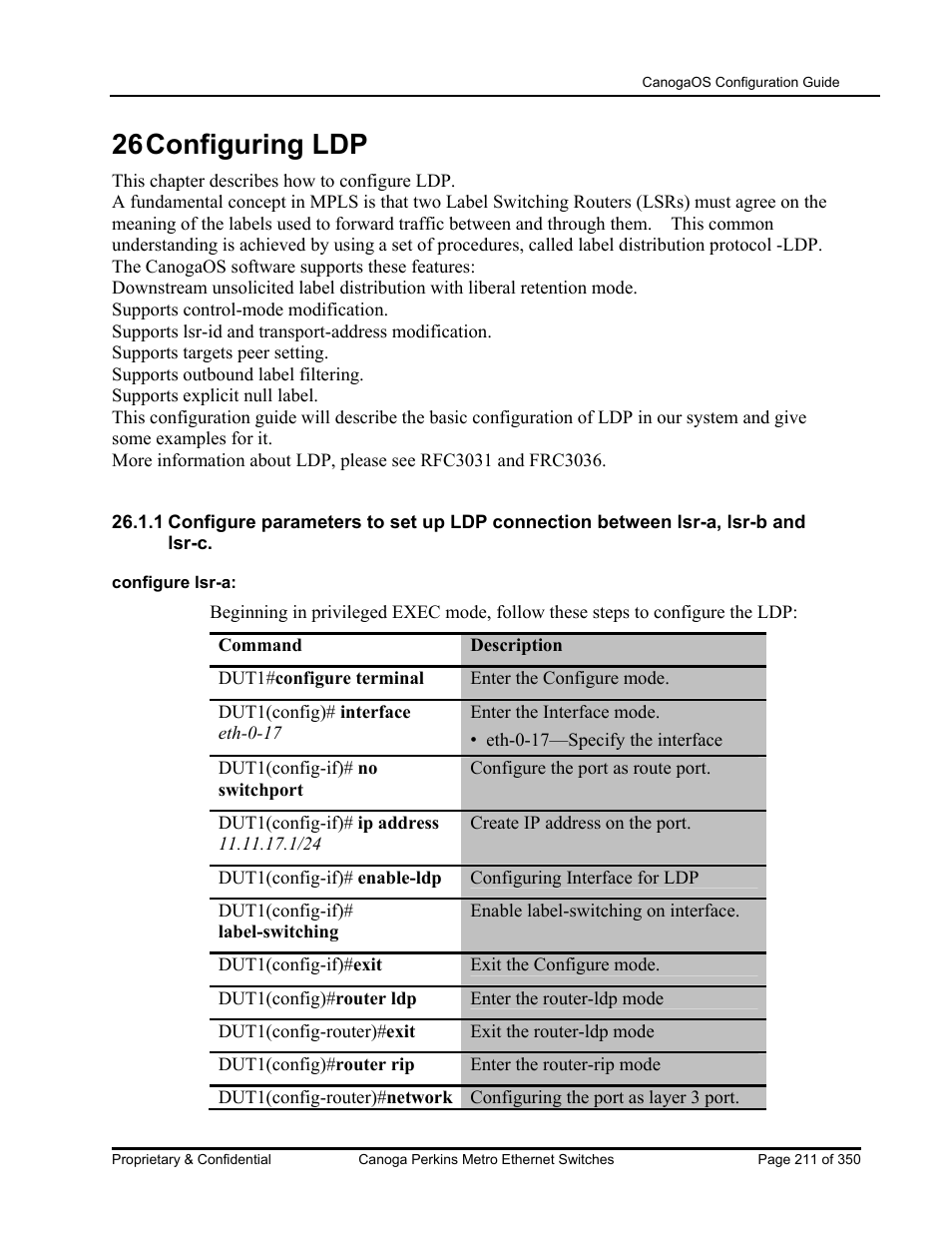 26 configuring ldp | CANOGA PERKINS CanogaOS Configuration Guide User Manual | Page 211 / 350