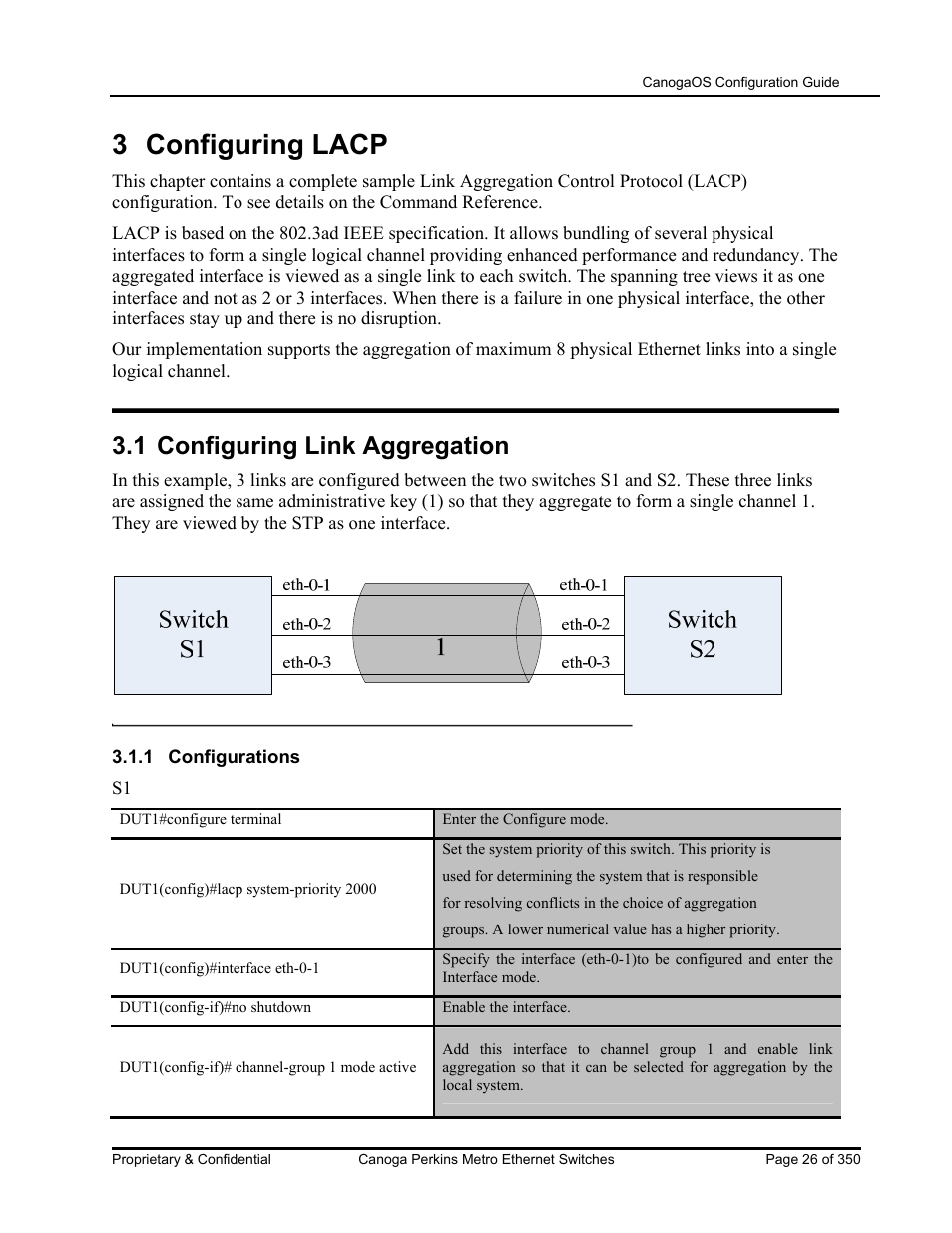 3 configuring lacp, 1 configuring link aggregation | CANOGA PERKINS CanogaOS Configuration Guide User Manual | Page 26 / 350