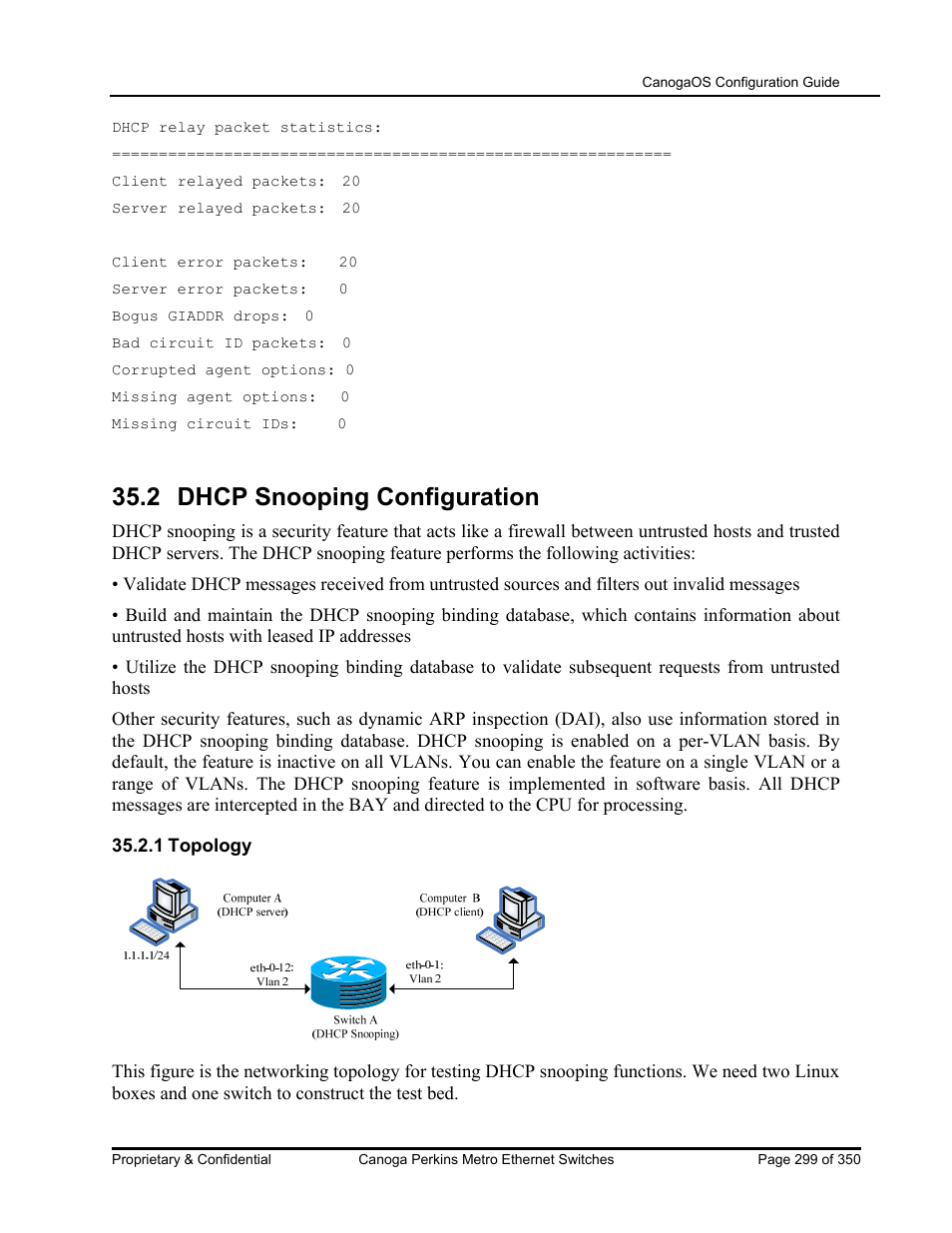 2 dhcp snooping configuration | CANOGA PERKINS CanogaOS Configuration Guide User Manual | Page 299 / 350
