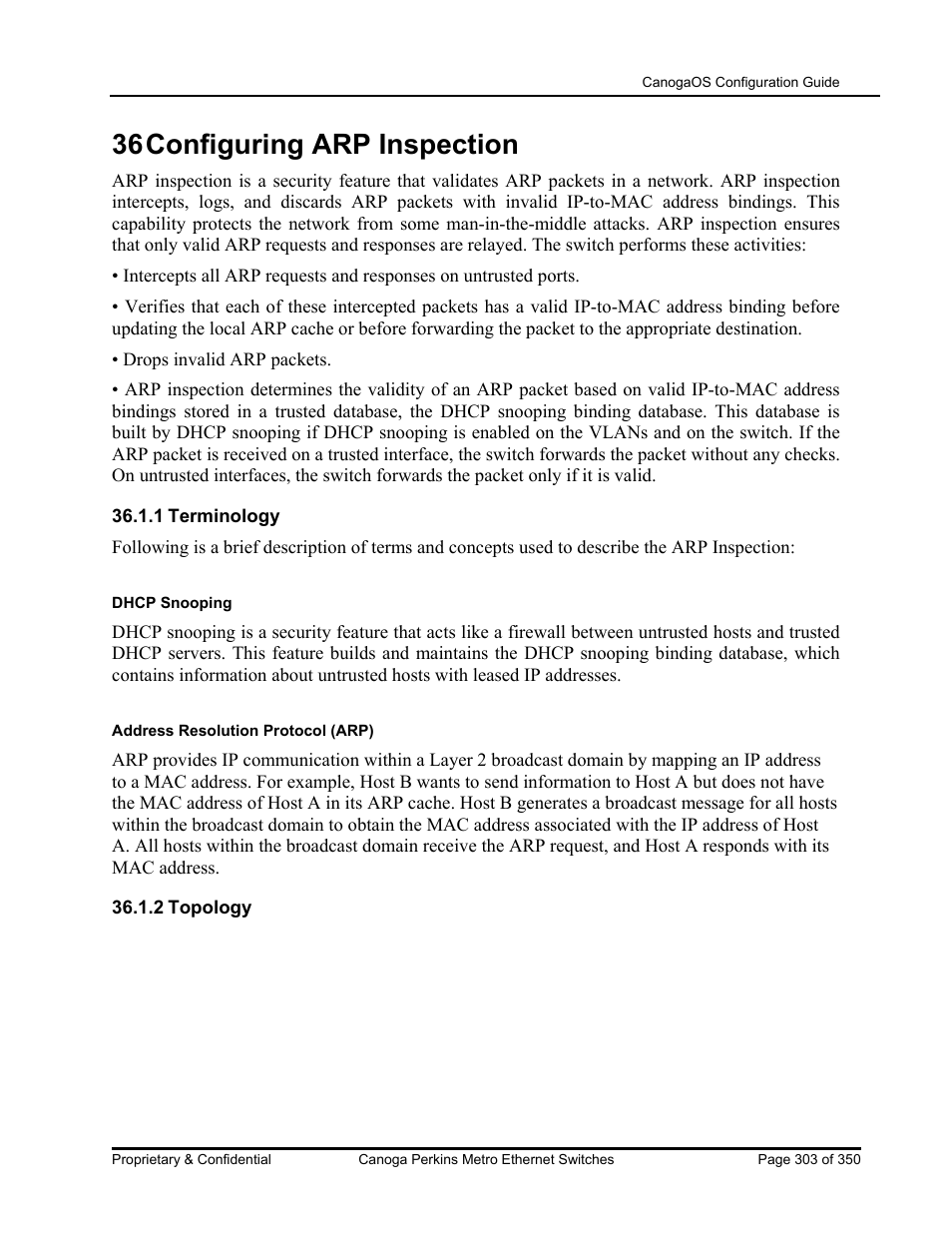 36 configuring arp inspection | CANOGA PERKINS CanogaOS Configuration Guide User Manual | Page 303 / 350