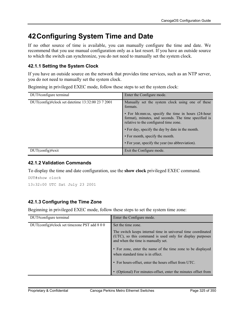 42 configuring system time and date | CANOGA PERKINS CanogaOS Configuration Guide User Manual | Page 325 / 350