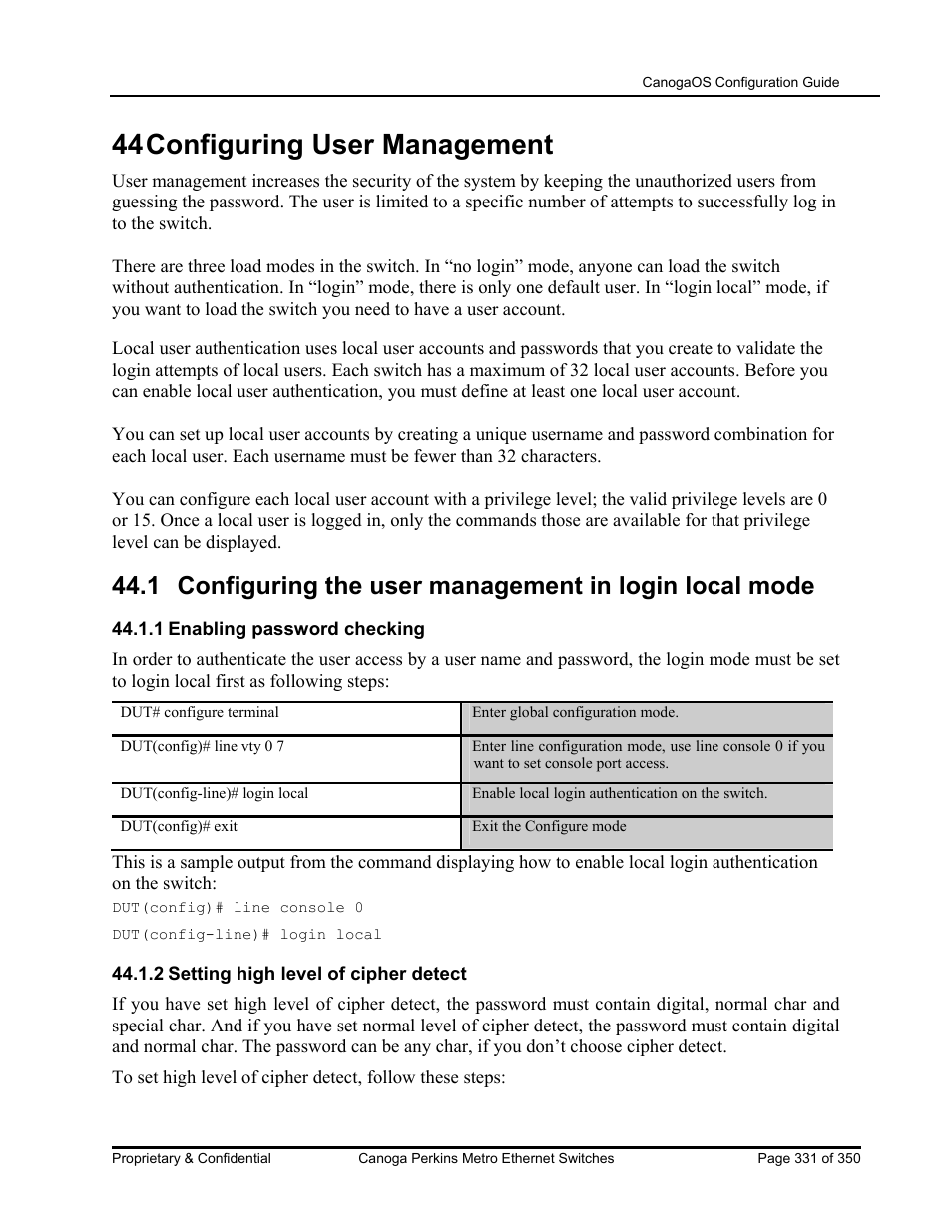 44 configuring user management | CANOGA PERKINS CanogaOS Configuration Guide User Manual | Page 331 / 350