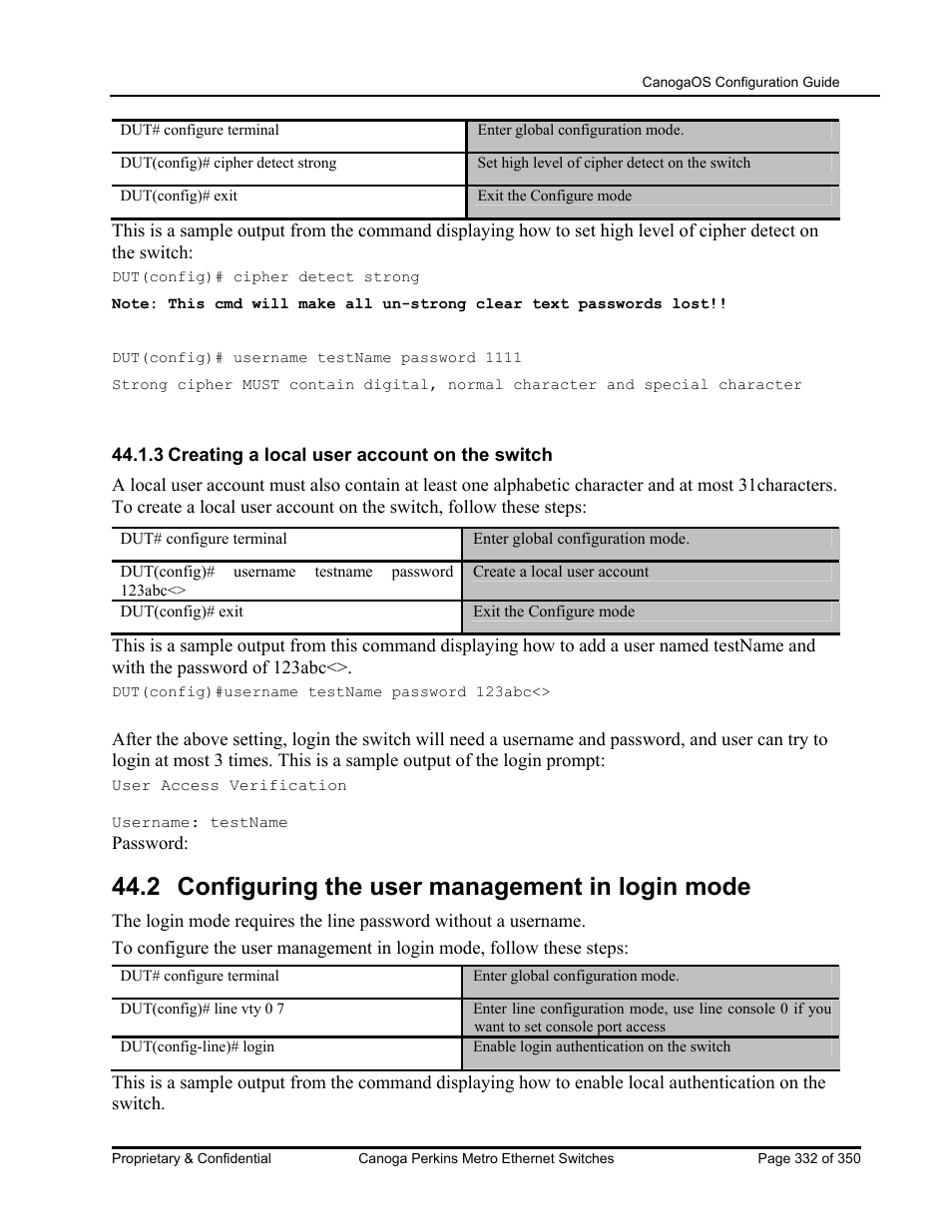 2 configuring the user management in login mode | CANOGA PERKINS CanogaOS Configuration Guide User Manual | Page 332 / 350