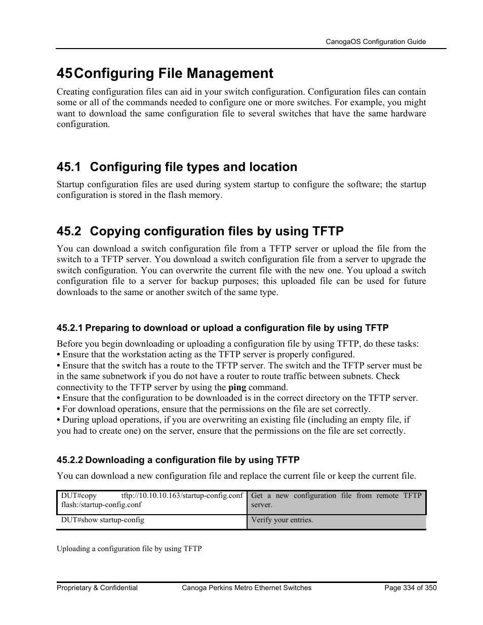 45 configuring file management, 1 configuring file types and location, 2 copying configuration files by using tftp | CANOGA PERKINS CanogaOS Configuration Guide User Manual | Page 334 / 350