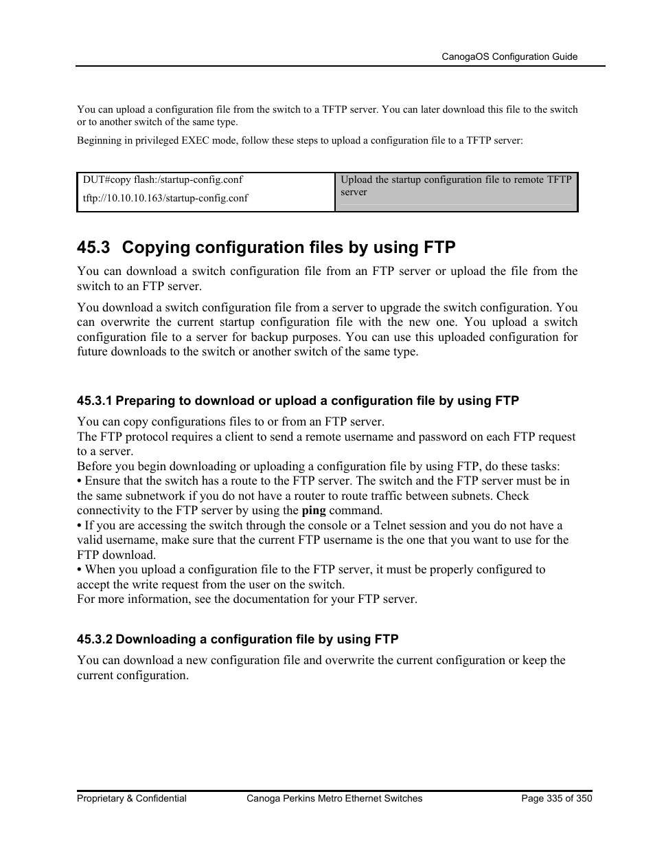 3 copying configuration files by using ftp | CANOGA PERKINS CanogaOS Configuration Guide User Manual | Page 335 / 350
