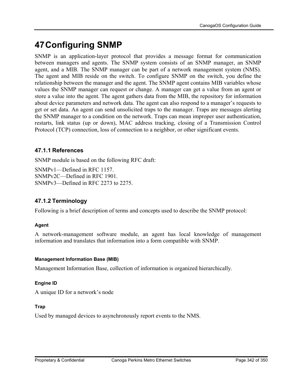 47 configuring snmp | CANOGA PERKINS CanogaOS Configuration Guide User Manual | Page 342 / 350