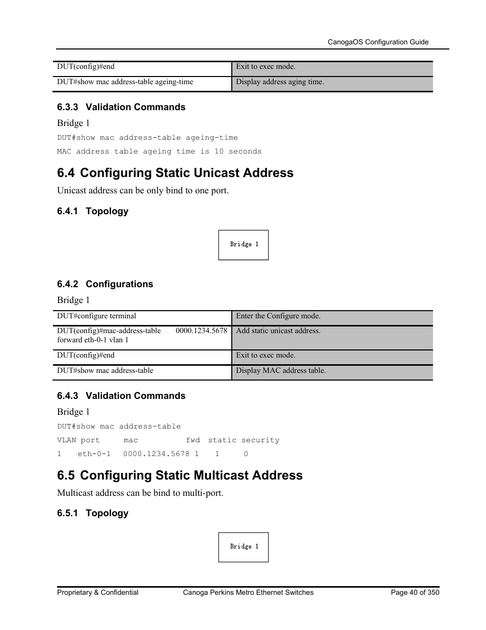 4 configuring static unicast address, 5 configuring static multicast address | CANOGA PERKINS CanogaOS Configuration Guide User Manual | Page 40 / 350