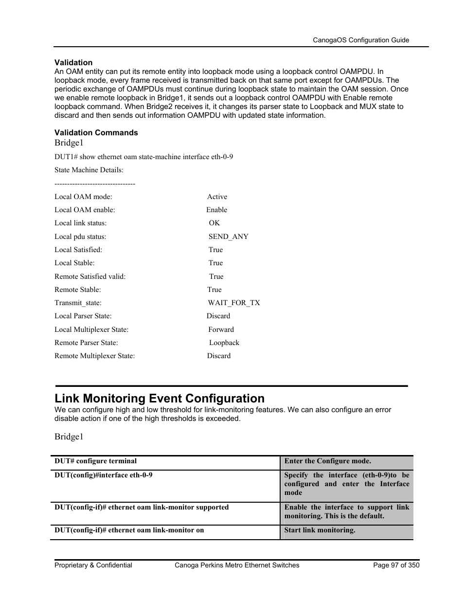 Link monitoring event configuration | CANOGA PERKINS CanogaOS Configuration Guide User Manual | Page 97 / 350