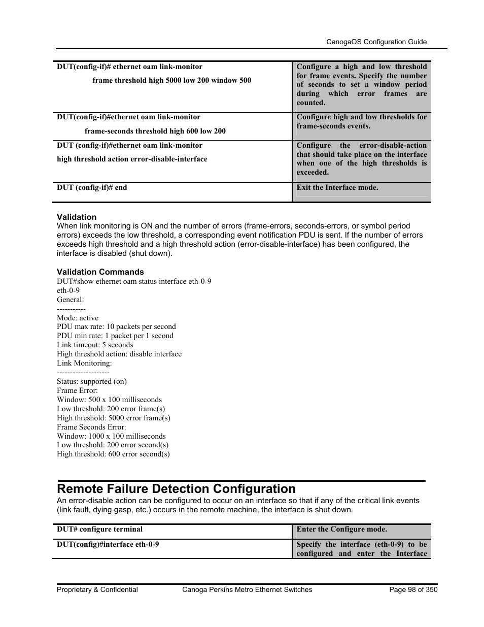 Remote failure detection configuration | CANOGA PERKINS CanogaOS Configuration Guide User Manual | Page 98 / 350