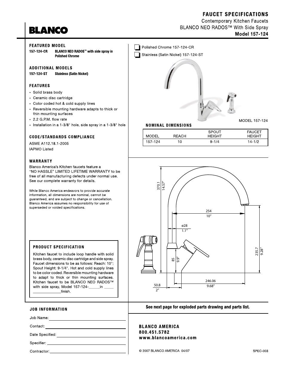 Blanco 157-124 User Manual | 2 pages