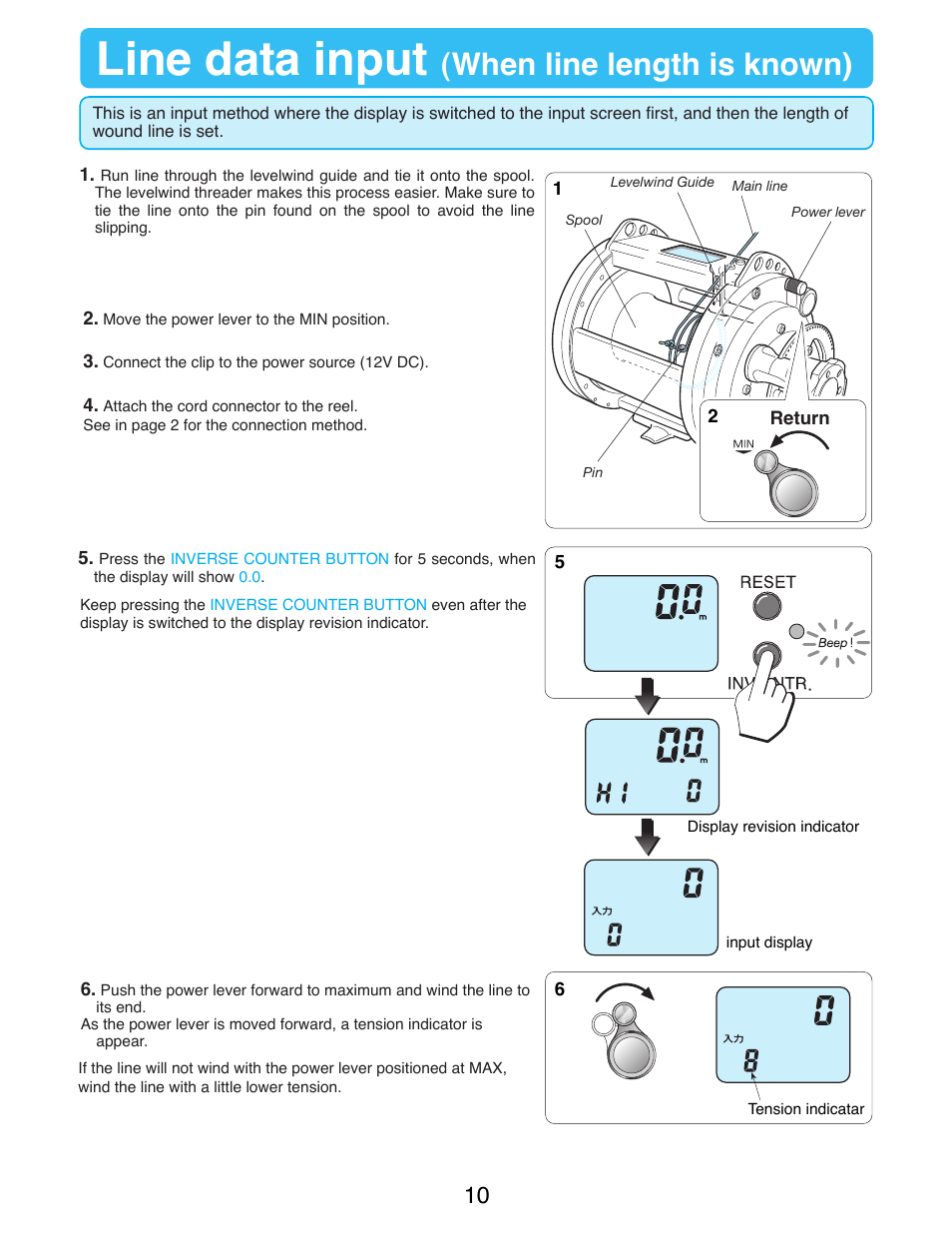 Line data input, When line length is known) | Daiwa MARINEPOWER-3000 User Manual | Page 12 / 26