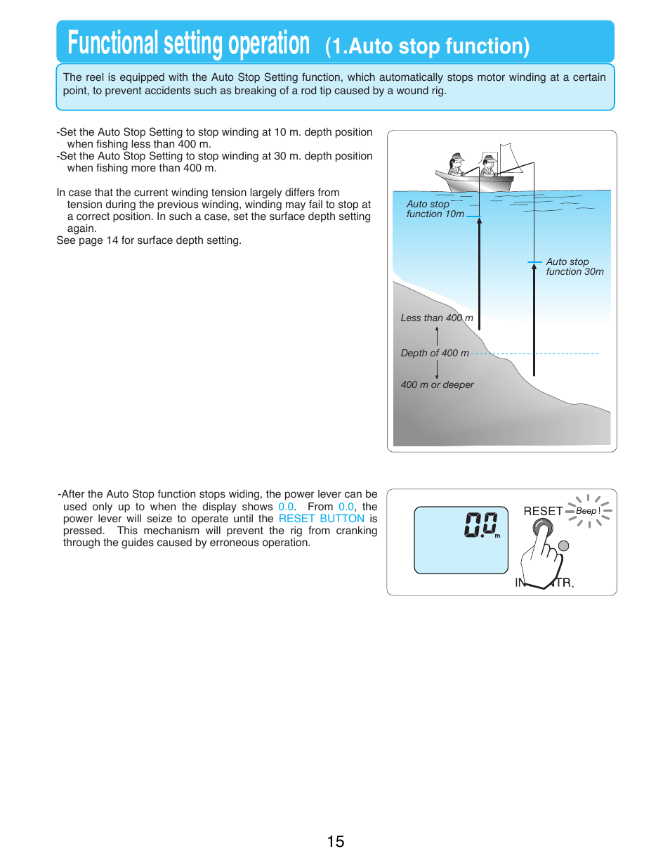 Functional setting operation, Auto stop function) | Daiwa MARINEPOWER-3000 User Manual | Page 17 / 26