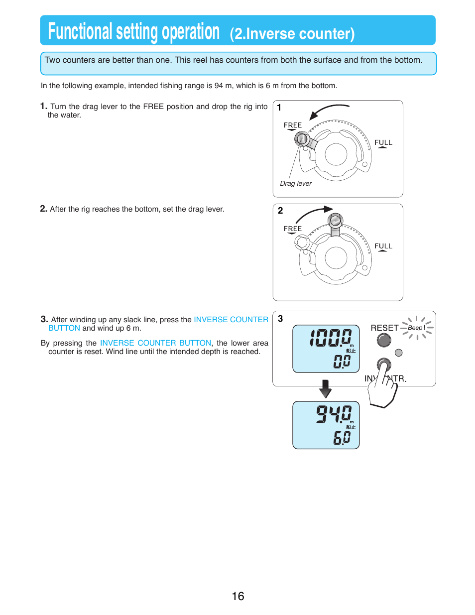 Functional setting operation, Inverse counter) | Daiwa MARINEPOWER-3000 User Manual | Page 18 / 26