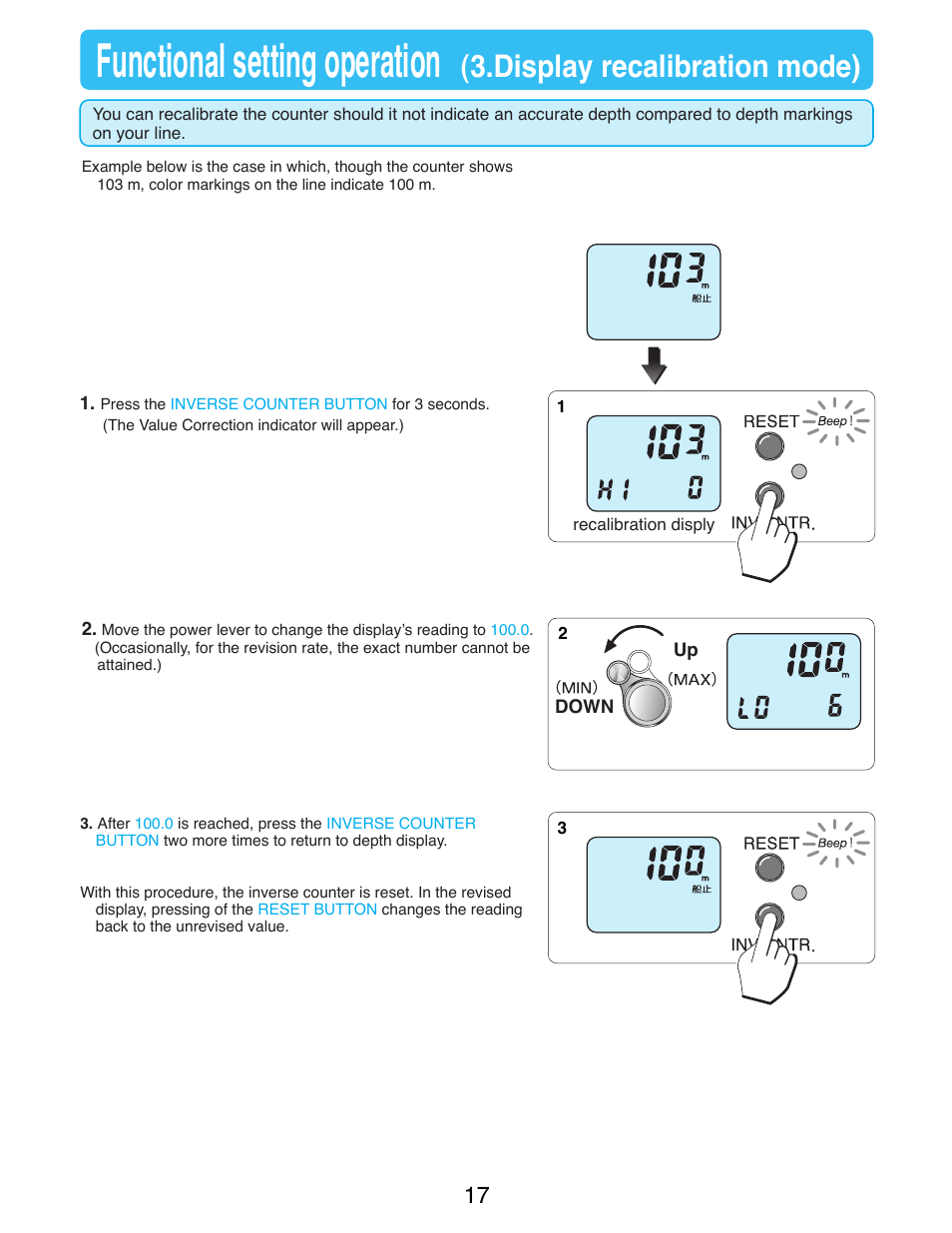Functional setting operation, Display recalibration mode) | Daiwa MARINEPOWER-3000 User Manual | Page 19 / 26