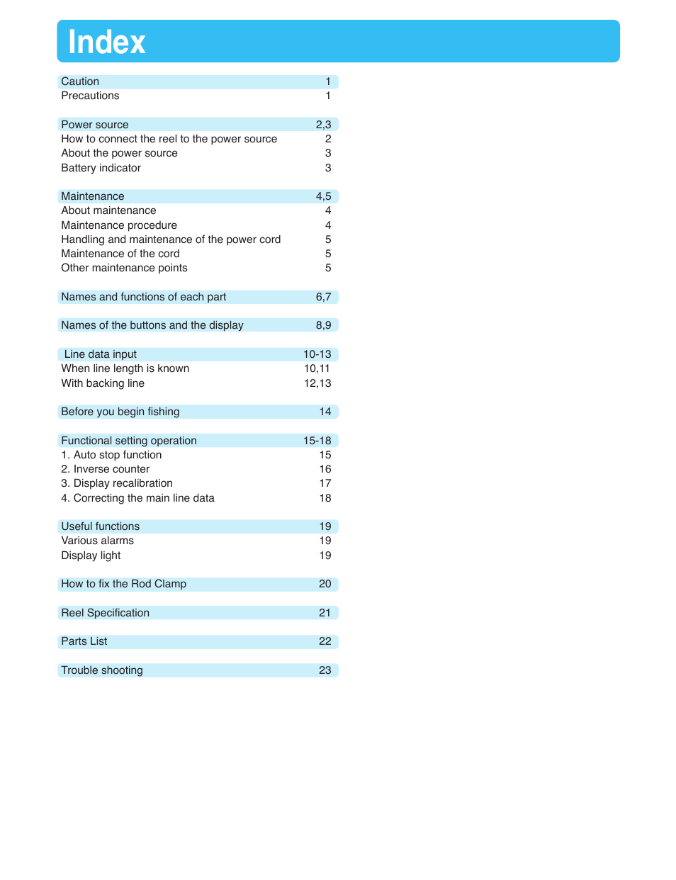 Index | Daiwa MARINEPOWER-3000 User Manual | Page 2 / 26