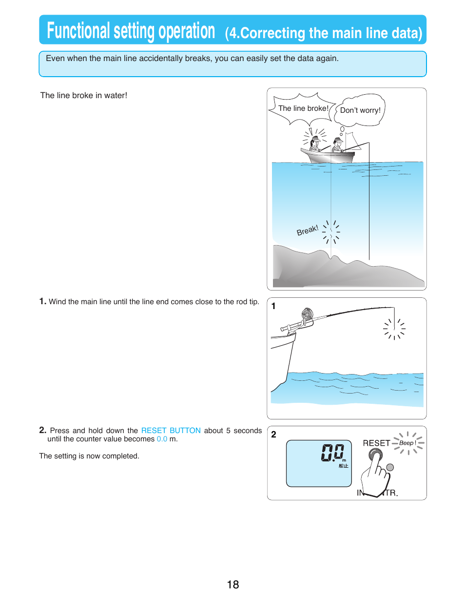 Functional setting operation, Correcting the main line data) | Daiwa MARINEPOWER-3000 User Manual | Page 20 / 26