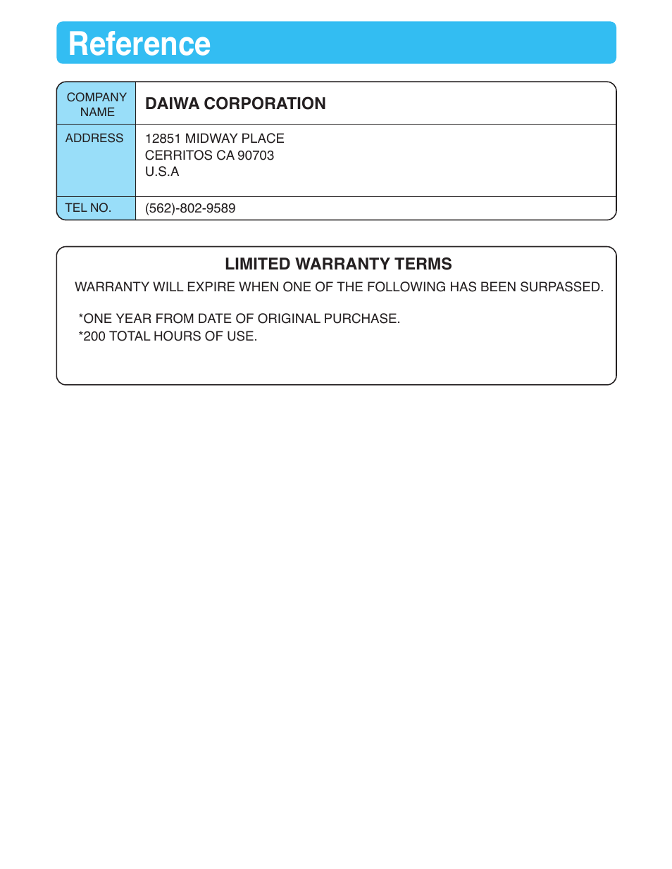 Reference | Daiwa MARINEPOWER-3000 User Manual | Page 26 / 26