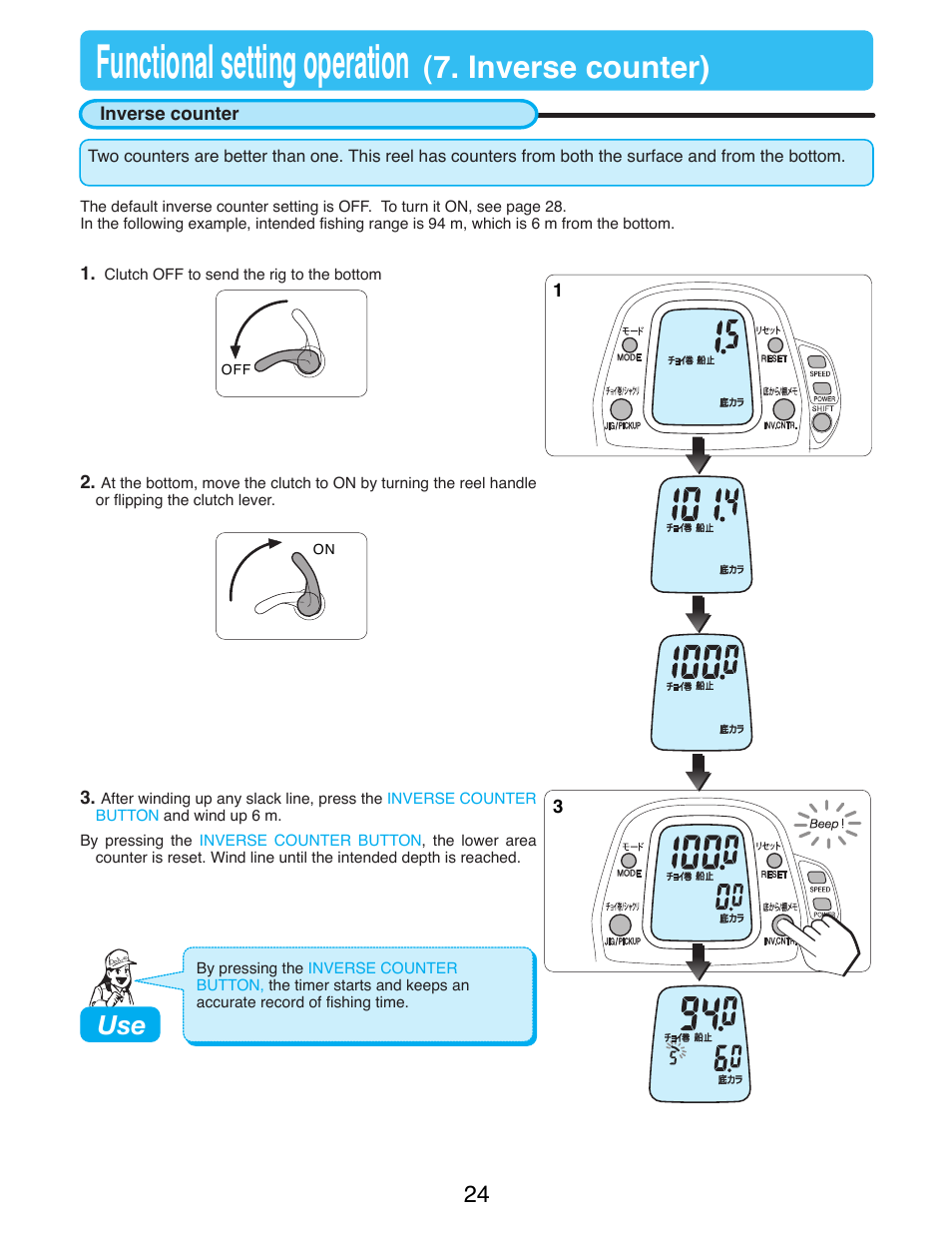 Functional setting operation, Inverse counter) | Daiwa SEABORG-1000MT User Manual | Page 26 / 40