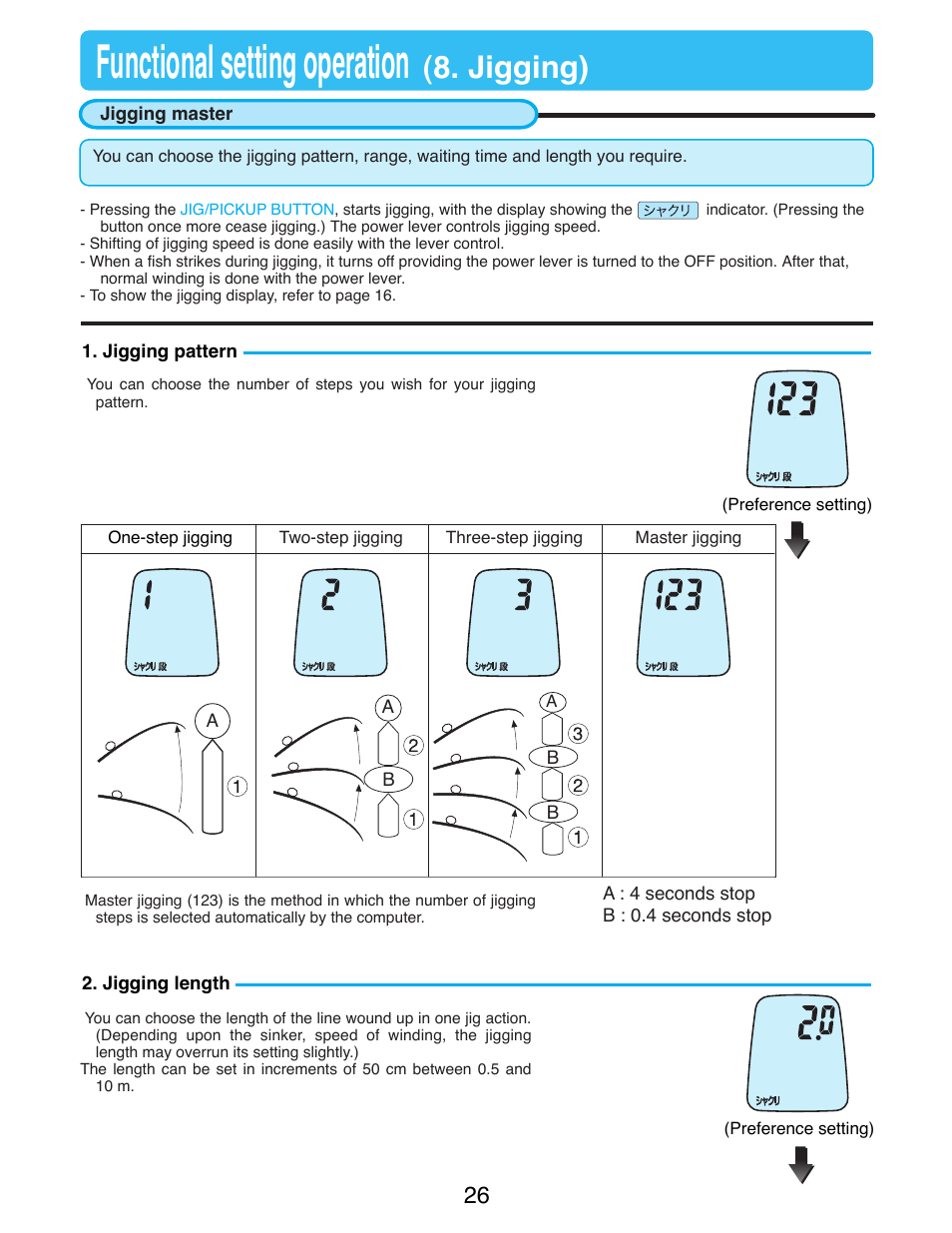 Functional setting operation, Jigging) | Daiwa SEABORG-1000MT User Manual | Page 28 / 40