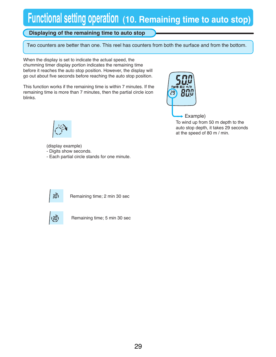 Functional setting operation, Remaining time to auto stop) | Daiwa SEABORG-1000MT User Manual | Page 31 / 40