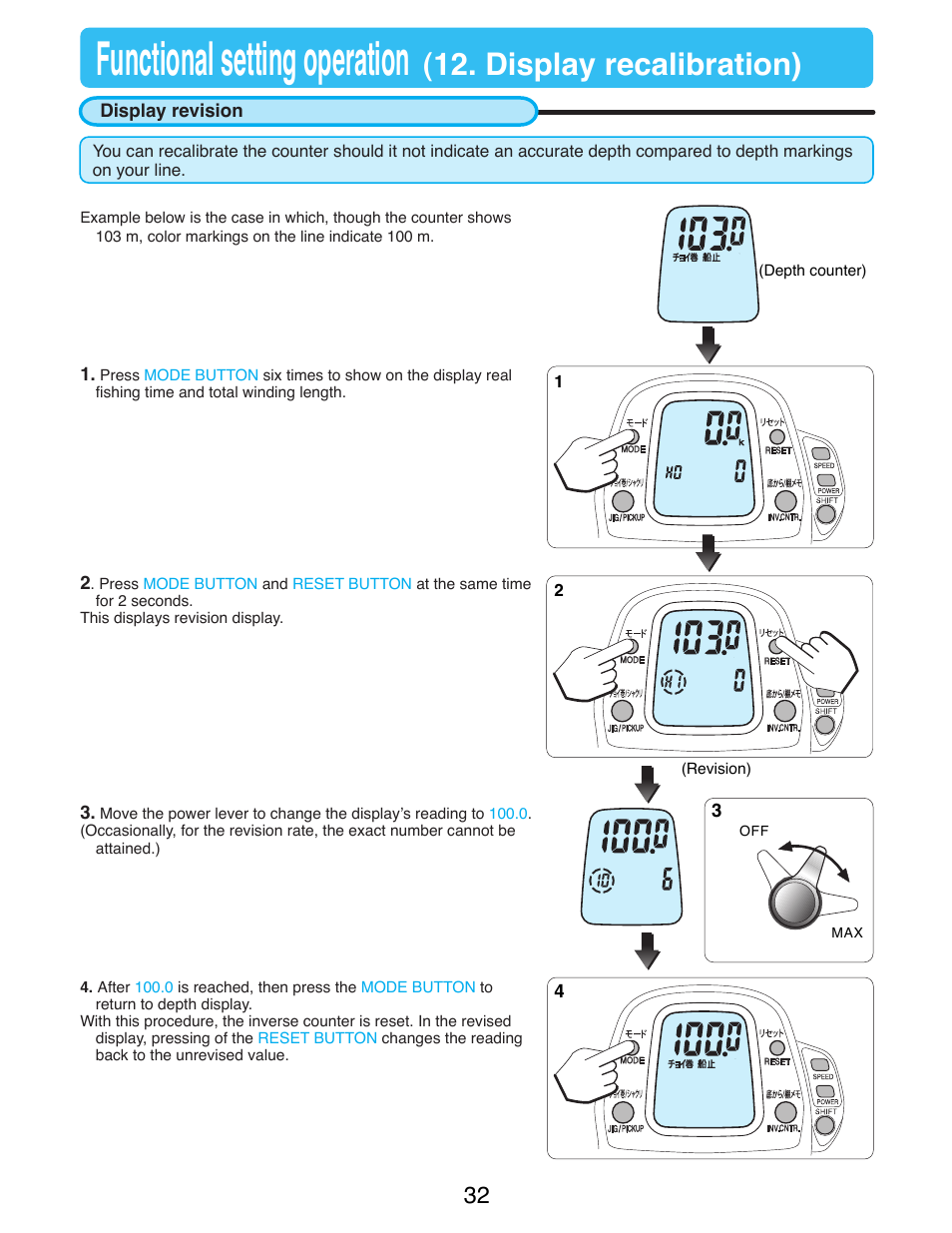 Functional setting operation, Display recalibration) | Daiwa SEABORG-1000MT User Manual | Page 34 / 40