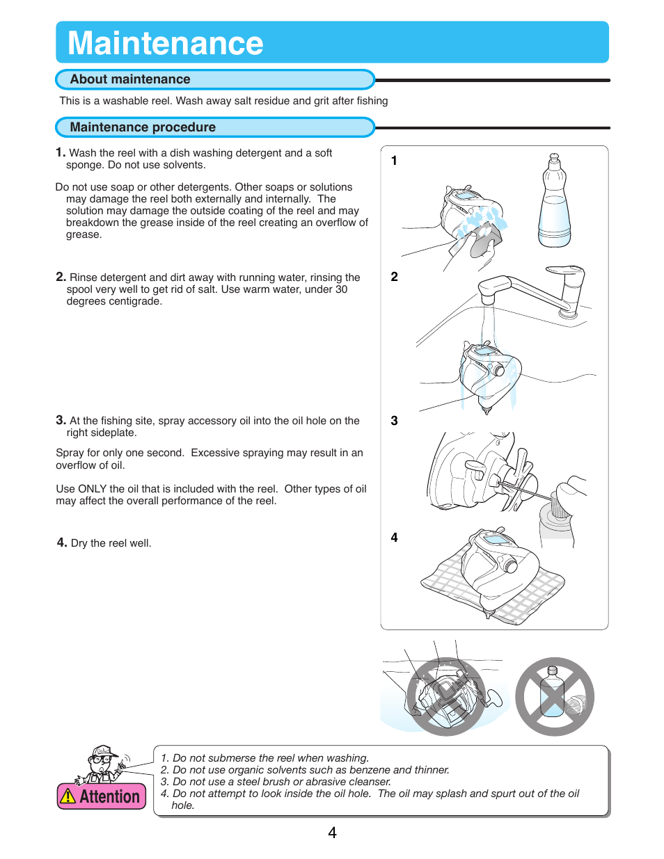 Maintenance, Attention | Daiwa SEABORG-1000MT User Manual | Page 6 / 40